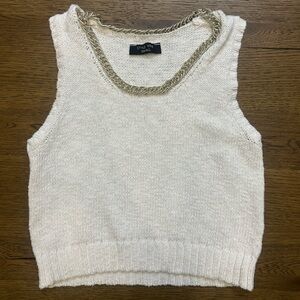 Elegant Cream Tank Top with Gold Chain Accent